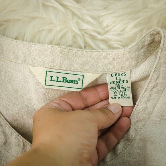 L.L. Bean Size Large L Tan Beige Neutral Collarless Button Long Sleeve Tunic Top - Picture 4 of 6